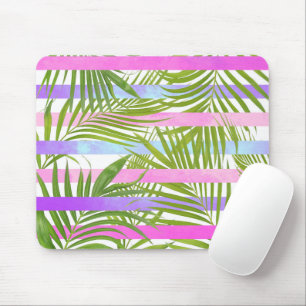 Tropische Palmen Moderne rosa violette Streifen Mousepad
