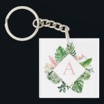 Tropische Palmen Monogramm Rosa Hochzeit Schlüsselanhänger<br><div class="desc">Zielort - Tropical Palms Beach Botanical Blush Pink und Green Watercolor Spring Wedding Monogram Schlüsselanhänger (Key Chain) - beinhaltet eine schöne und elegante Schrift-Typografie mit modernen botanischen Blätter und Grünpflanzen für das besondere Geschenk für eine Hochzeit, Brautparty (Bride oder Bridesmaid), Babydusche, Junggeselinnen-Abschied, Sweet 16, 16, 18. 1., 30., 40., 50.,...</div>