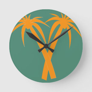 Tropische Palmen orange Sommer Runde Wanduhr