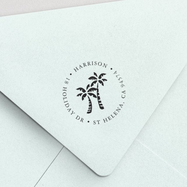 Tropische Palmen | Runde Rücksendeadresse Permastempel (Von Creator hochgeladen)