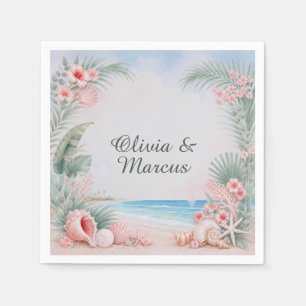 Tropische Palmen Strand Muschel Hochzeit Serviette