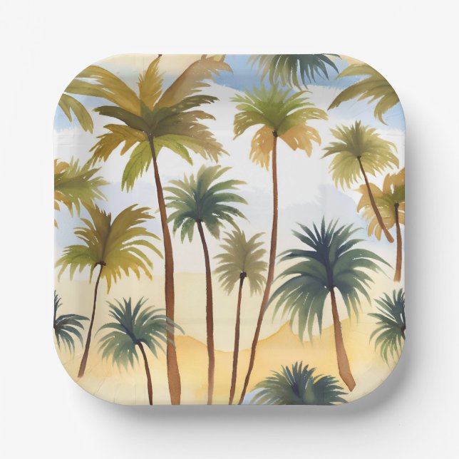 Tropische Palmen | Strandfarben Pappteller (Vorderseite)