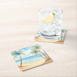 Tropische Palmen | Strandfarbenhochzeit Rechteckiger Pappuntersetzer