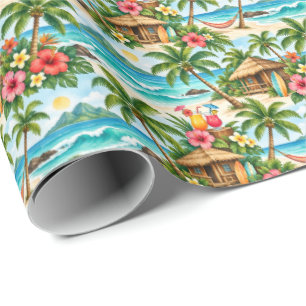 Tropische Palmen, Tiki-Hütten, Strandcocktail Geschenkpapier