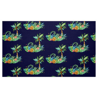 Tropische Palmen und Blumen auf der Marine Stoff