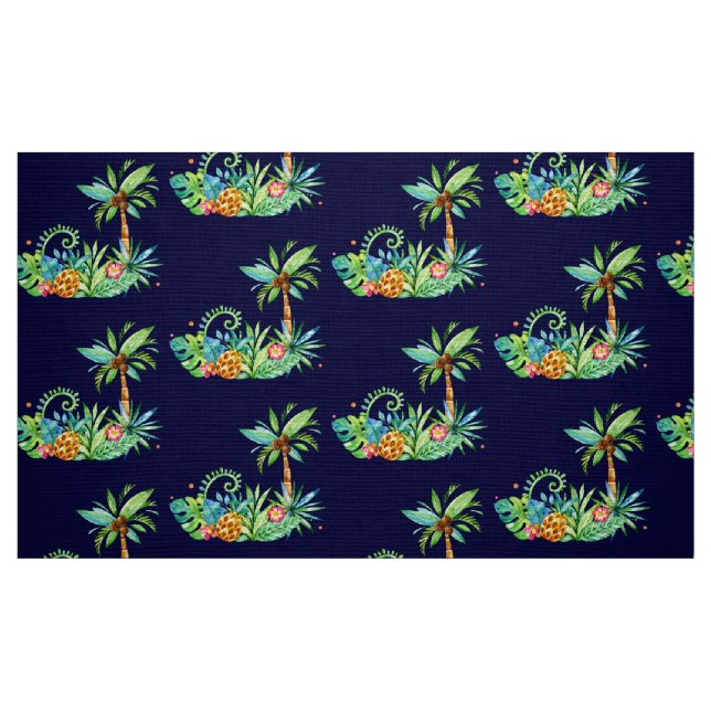 Tropische Palmen und Blumen auf der Marine Stoff (Fat Quarter (45,7 x 55,9 cm))