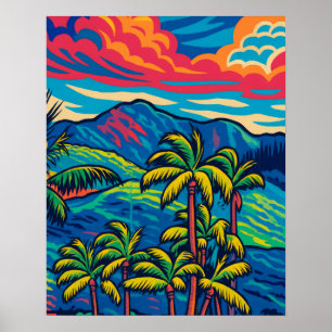 Tropische Palmen und Pop Ko'olau Poster