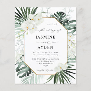 Tropische Palmen und weiße Blumen Hochzeit Flyer
