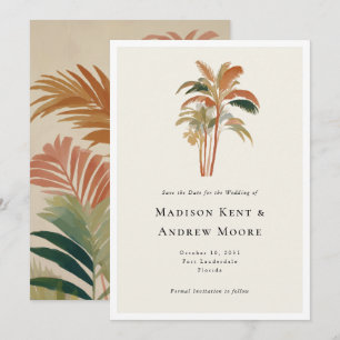 Tropische Palmen Wasserfarbe Pastell Boho Hochzeit Save The Date