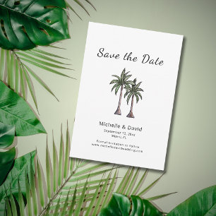 Tropische Palmen Zeichnend Hochzeit in Urlaubsort Save The Date