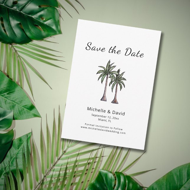 Tropische Palmen Zeichnend Hochzeit in Urlaubsort Save The Date (Von Creator hochgeladen)