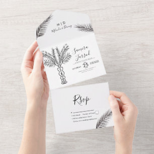 Tropische Palmenbaum Abstrakte Händeschlittenhochz All In One Einladung