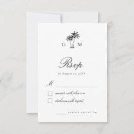 Tropische Palmenbaum-Monogramm-Zielhochzeit RSVP Karte