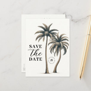 Tropische Palmenbaum Strandhochzeit Save the Date Ankündigungspostkarte
