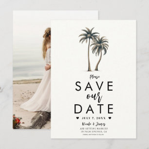 Tropische Palmenbaum Strandhochzeit Save the Date Einladung