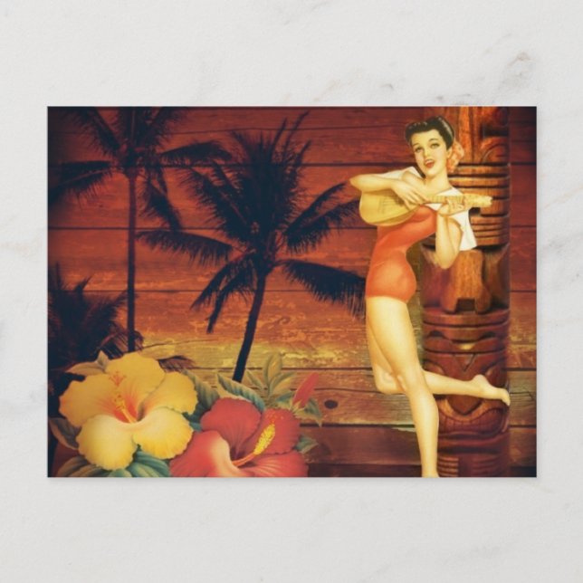 Tropische Palmenbaum Totem Pol hawaiian Girl aloha Postkarte (Vorderseite)