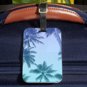 Tropische Palmenbäume Aquamarin blauer Gradient Re Gepäckanhänger