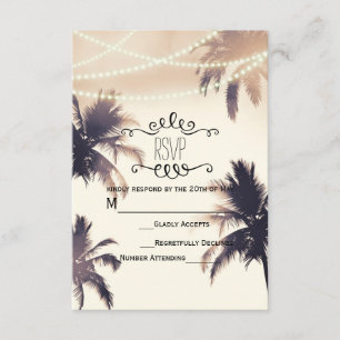 Tropische Palmenbäume & Lichter Creme Traum RSVP K Karte