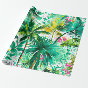 Tropische Palmenbäume Rosa Grün Blau Küste Geschenkpapier