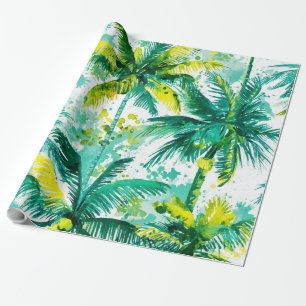 Tropische Palmenbäume Rosa Grün Blau Küste Geschenkpapier