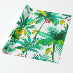 Tropische Palmenbäume Rosa Grün Blau Küste Geschenkpapier