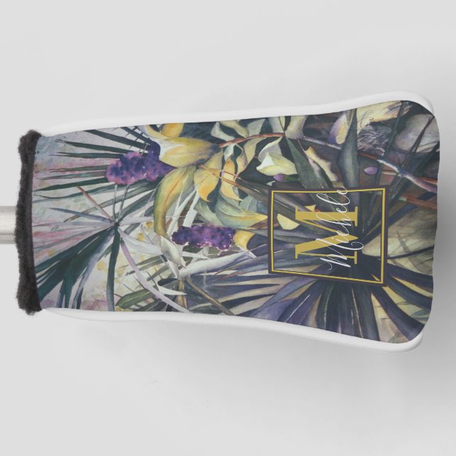 Tropische Palmenbaummalerei mit Monogramm Golf Headcover (Vorderseite)