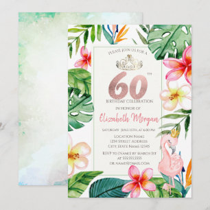 Tropische Palmenblätter Blumen Rosa Flamingo 60. Einladung