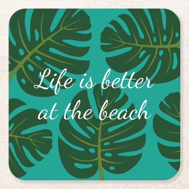 Tropische Palmenblätter, florale Getränke-Coaster Rechteckiger Pappuntersetzer (Vorderseite)