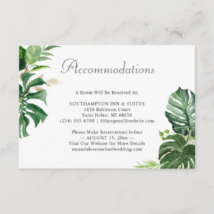 Tropische Palmenblätter Hochzeitsunterkünfte Begleitkarte
