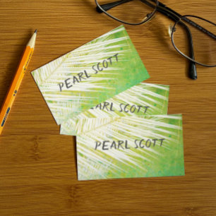 Tropische Palmenblätternatur, grün und weiß Visitenkarte