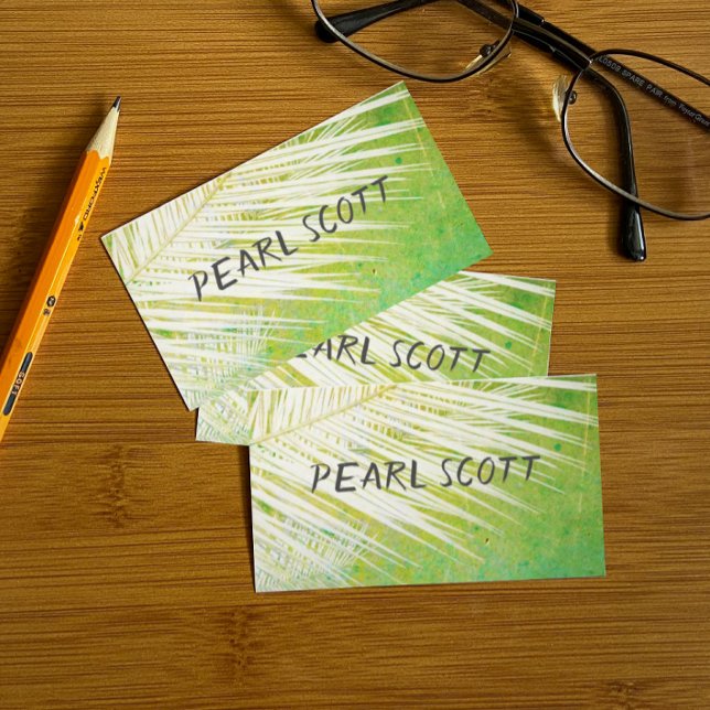 Tropische Palmenblätternatur, grün und weiß Visitenkarte (Von Creator hochgeladen)