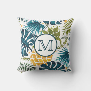 Tropische Palmenblume Blätter, Monogramm Kissen