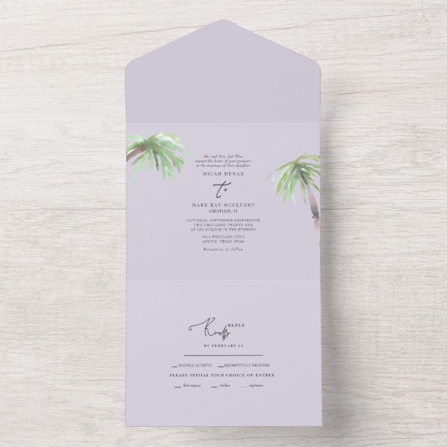 Tropische Palmenblüte All In One Einladung (Innen)