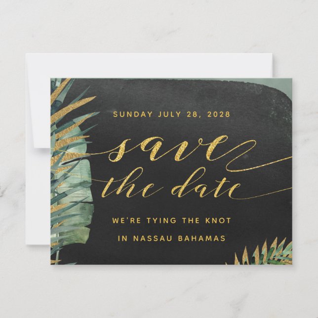Tropische Palmenhochzeit rettet das Datum Save The Date (Vorderseite)