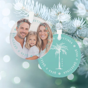 Tropische Palmenmeere & Frohe Weihnachten Foto Ornament