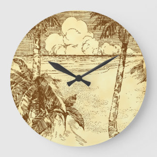 Tropische Palmenstrand-Ätzuhr Ohne Zahlen Große Wanduhr