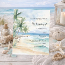 Tropische Palmenstrand-Ziel-Hochzeitseinladung