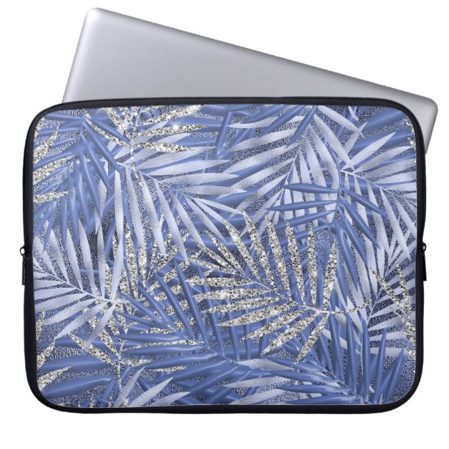TROPISCHE PALMFRONEN AUS BLAU UND SILBER LAPTOPSCHUTZHÜLLE (Vorderseite)