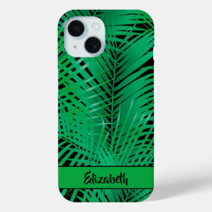 Tropische Palmfronten auf Personalisiertem Schwarz Case-Mate iPhone Hülle