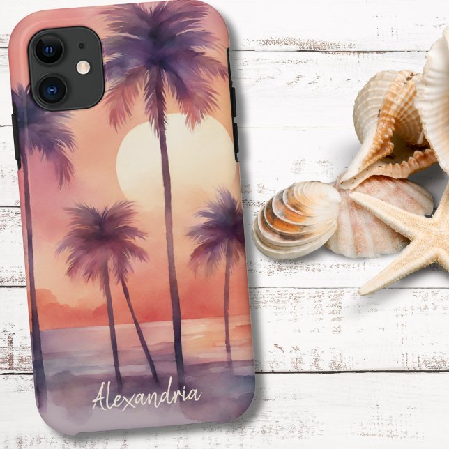 Tropische Palms Monogram Case-Mate iPhone Hülle (Von Creator hochgeladen)