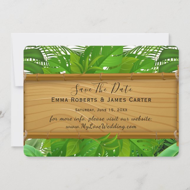 Tropische Palmwedding-Karte zur Vorankündigung Save The Date (Vorderseite)