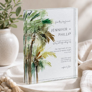 Tropische Palmweddingseinladung zum Aufbewahren Fotoblock