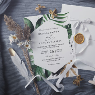 Tropische Palmwedel Elegante QR-Code-Hochzeit Einladung