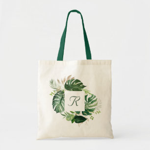 Tropische Palmwedel-Monogramm-Tasche Tragetasche