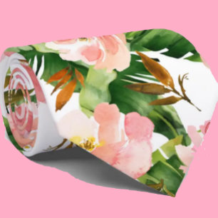 Tropische Palmwedel rosa Blumen Botanik Krawatte