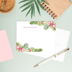 Tropische Palmwedel Rosa Personalisierter Name Som Mitteilungskarte