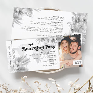 Tropische Pampas-Boarding-Pass-Hochzeitseinladung Einladung