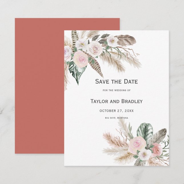 Tropische Pampasgras, Federn, rustikale | I Save The Date (Vorne/Hinten)