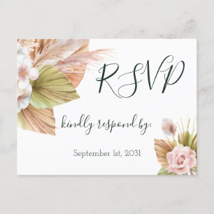 Tropische Pampasgras Rustikale Blumenhochzeit RSVP Postkarte