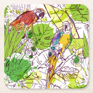 Tropische Papageien Rechteckiger Pappuntersetzer